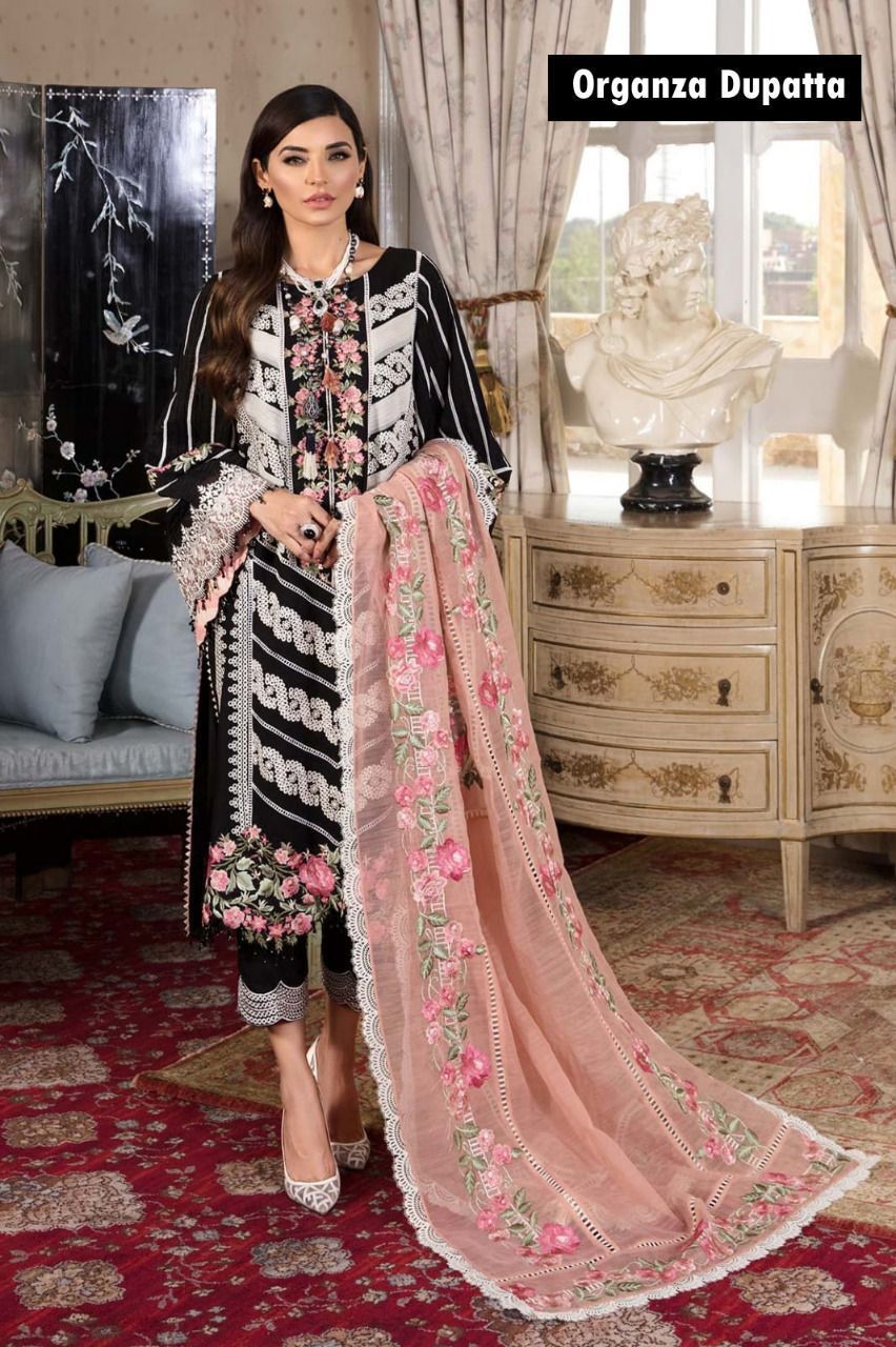 CRIMSON chikankari luxury embriodered lawn cotton formal unstitced 3pc✓
