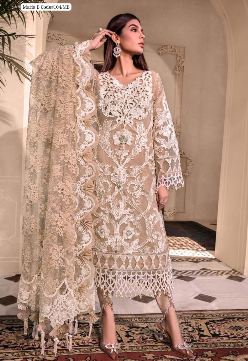 BRAND:MARIA.B organza embroidered &amp; moti work sequence unstiched 3pc✓
